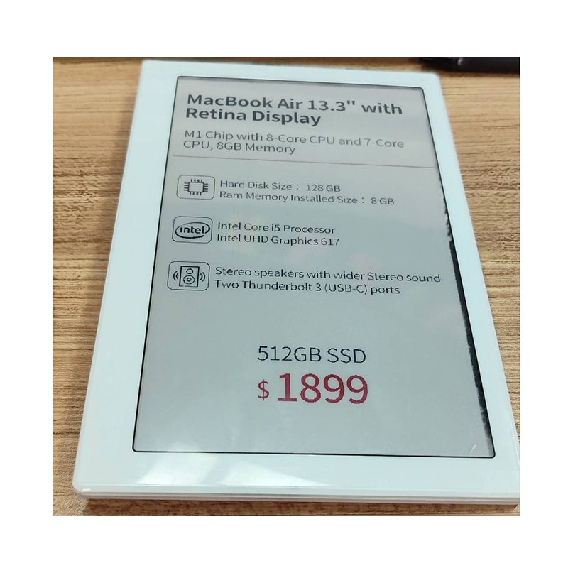 非対称 デジタル値札 7.5 インチ 3 色